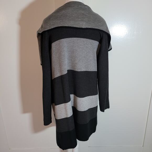 Saks Fifth Avenue Size L Black Label Waterfall Lapel Cardigan Striped Open Front - Picture 3 of 8